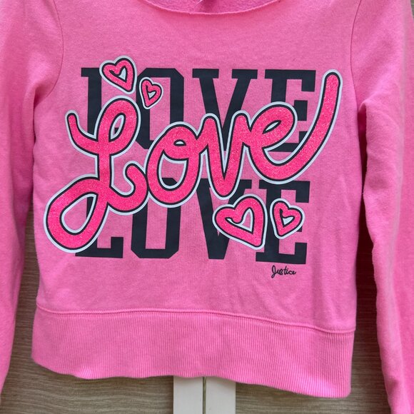 Justice Pink Sweatshirt Love Hearts Sparkly Balletcore Girls Size 10 - Picture 3 of 4